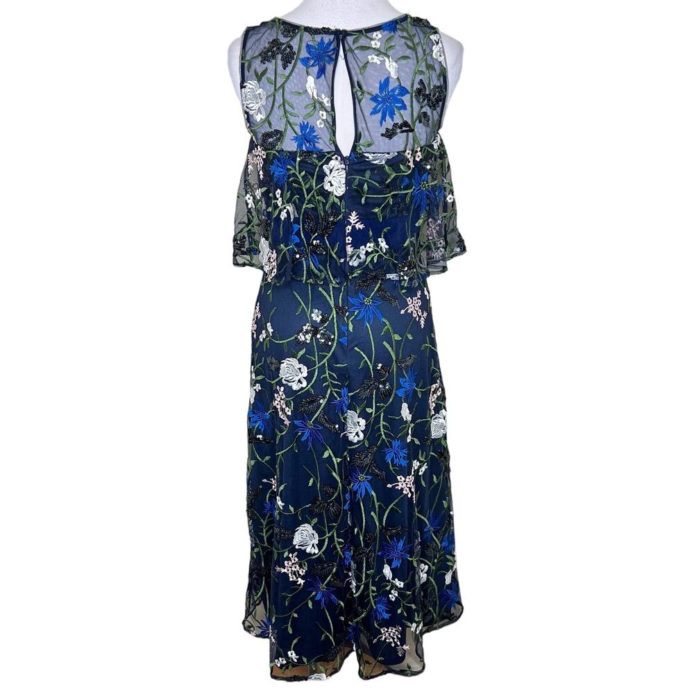 JS Collections Amira Popover Tea Dress 2 XS Floral Embroidered Midi Sequin Navy - Picture 5 of 13